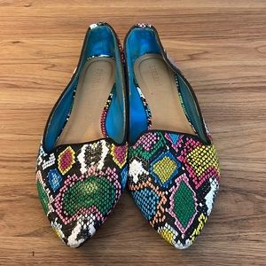 Rainbow snakeskin pointed toe flats women’s size 10
